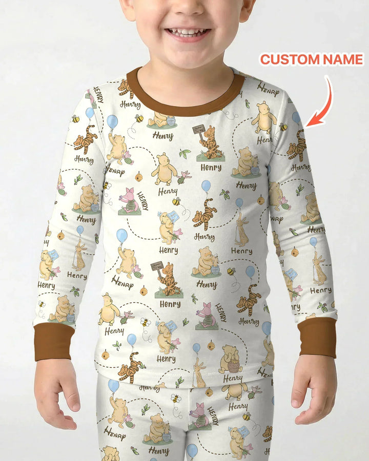Once Upon A Bear Custom Name Bamboo Two Piece Long Sleeve Pajama Set