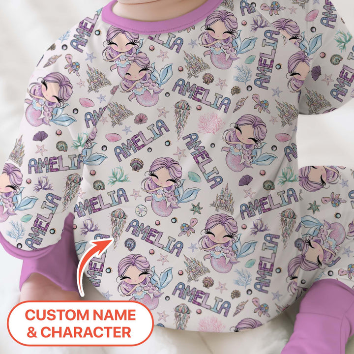 Custom Name Doodle Little Mermaid Bamboo Convertible Zippy