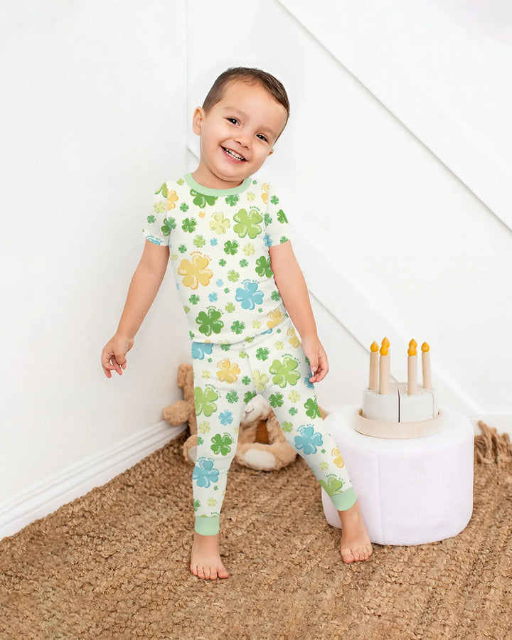Shamrocks Print St. Patrick's Day Bamboo Two Piece Short Sleeve Pajama Set