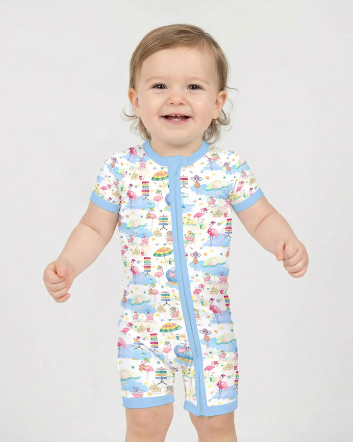 Flamingo Beach Family Matching Bamboo Shorty Zippy