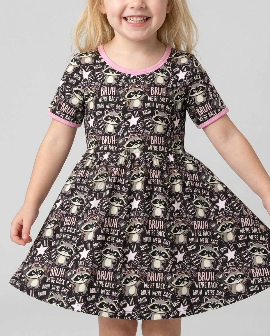 Bruh We're Back Raccoon Bamboo Twirl Dress