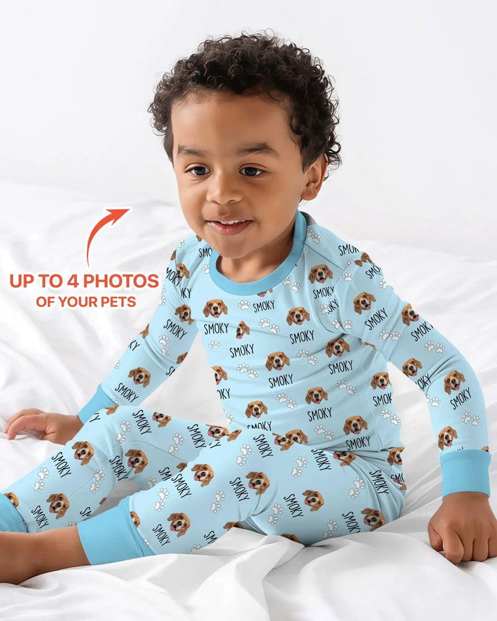 Custom Name and Pet Photos Bamboo Two Piece Long Sleeve Pajama Set