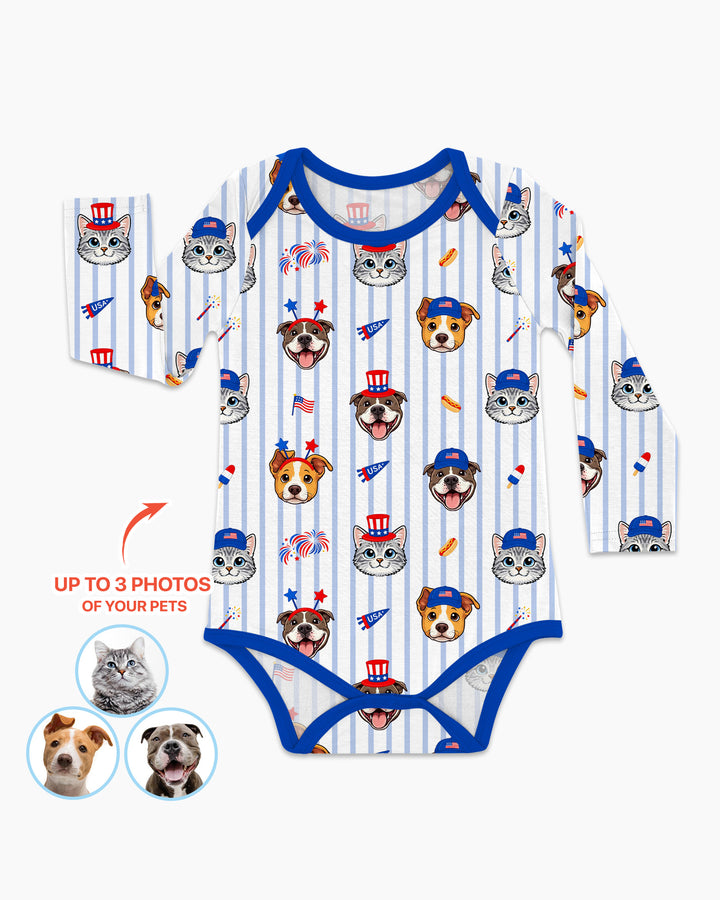 Custom Pet Image 4th of July Family Matching Bamboo Bodysuit