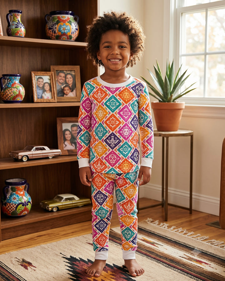 Day of the Dead Colorful Mexican Skull Bamboo Two Piece Long Sleeve Pajama Set