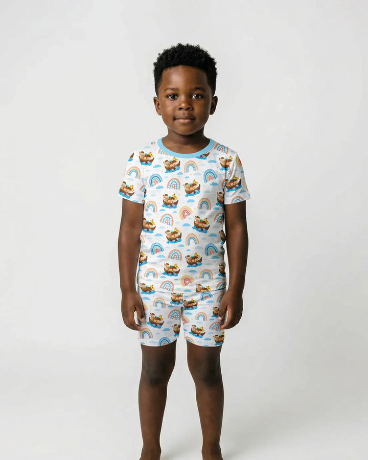 Noah’s Ark & God’s Rainbow Promise Two Piece Short Sleeve Shorts Pajama Set