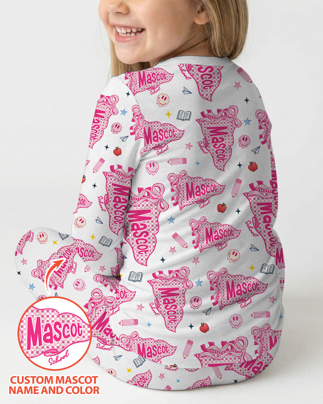 Custom Mascot School Name Bamboo Two Piece Long Sleeve Pajama Set