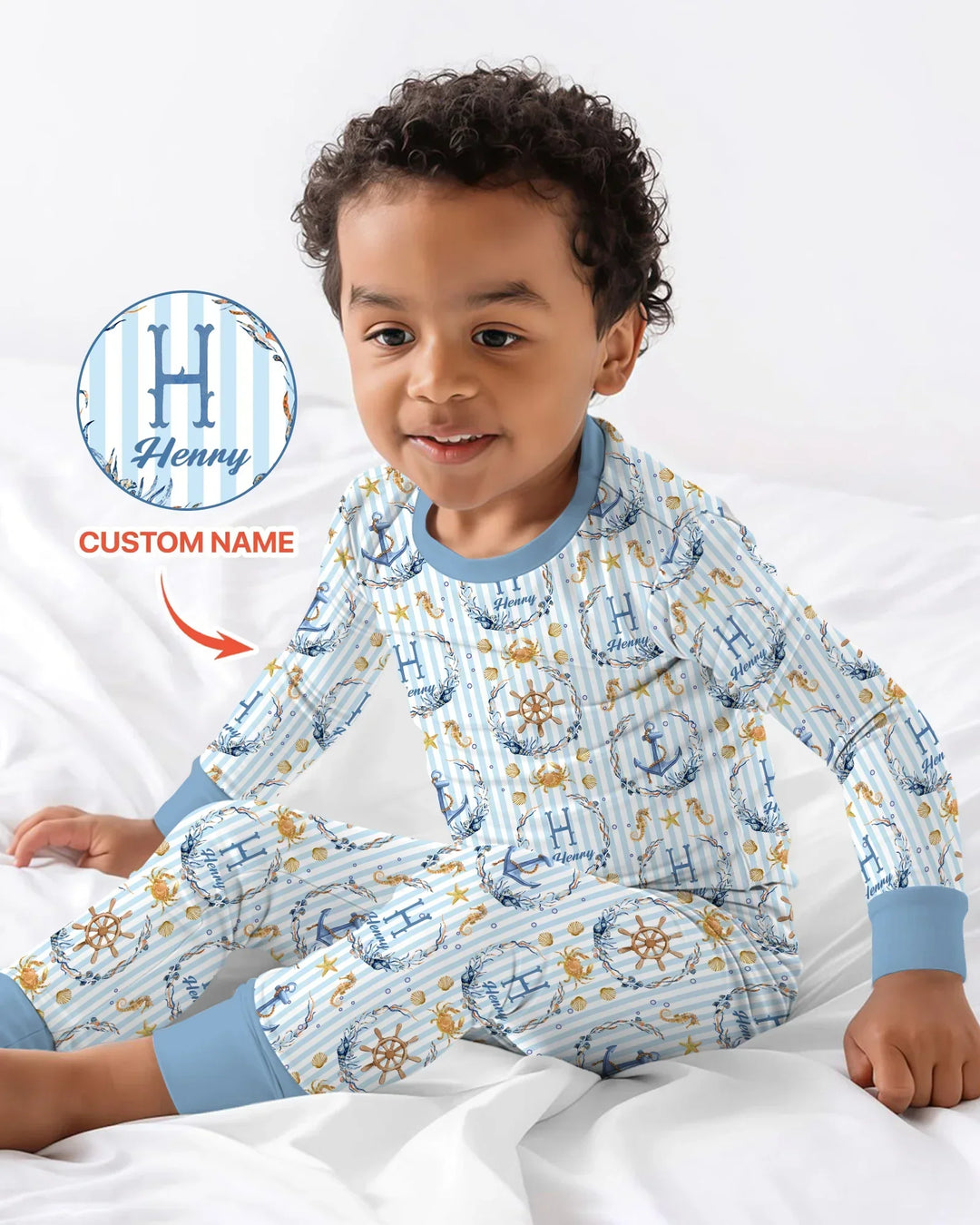 Bon Voyage Custom Name Bamboo Two Piece Long Sleeve Pajama Set