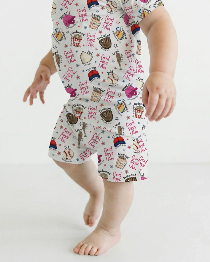 Christian Baseball Bamboo Two Piece Short Sleeve Shorts Pajama Set