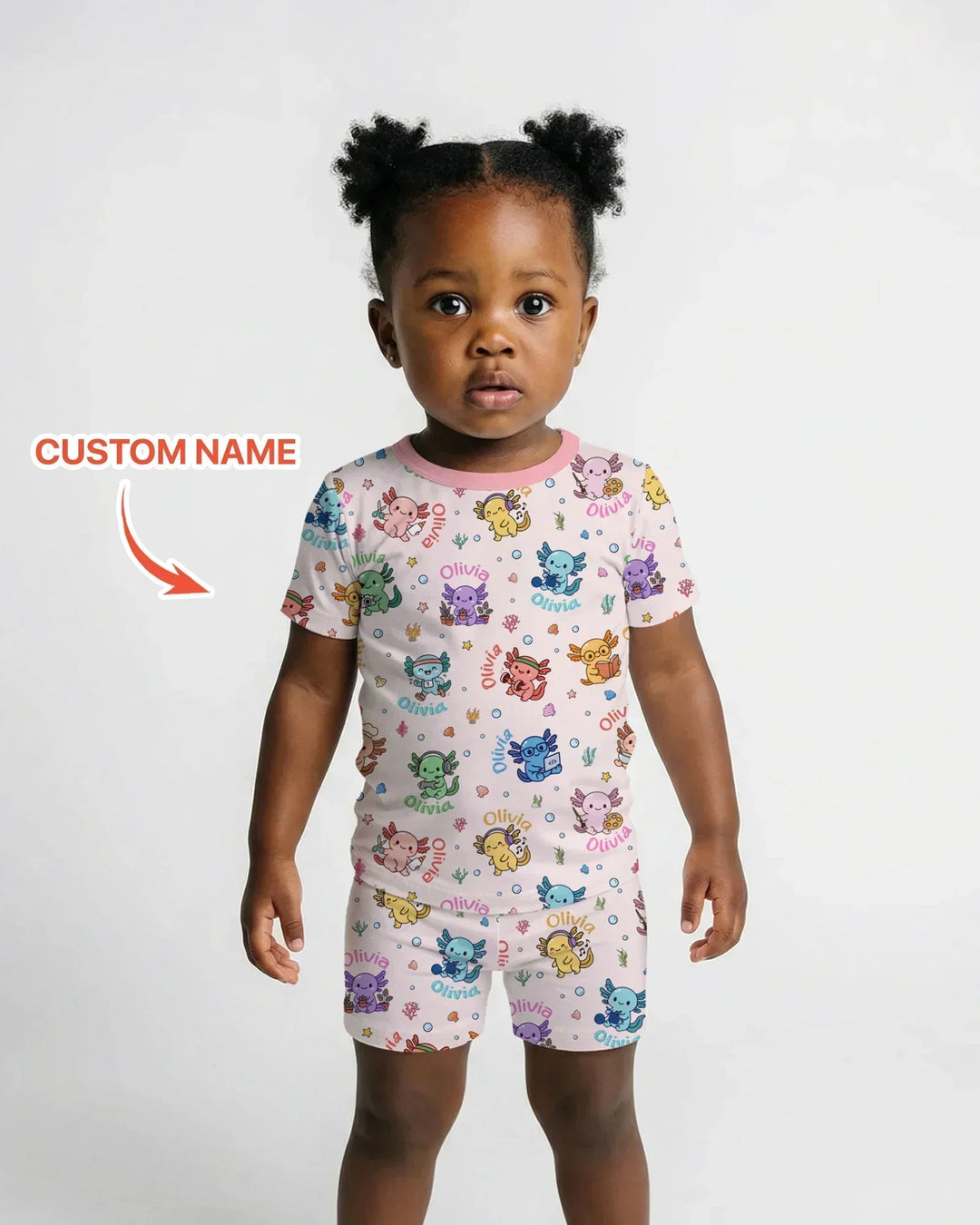 Custom Name Cute Hobby Axolotl Bamboo Two Piece Short Sleeve Shorts Pajama Set