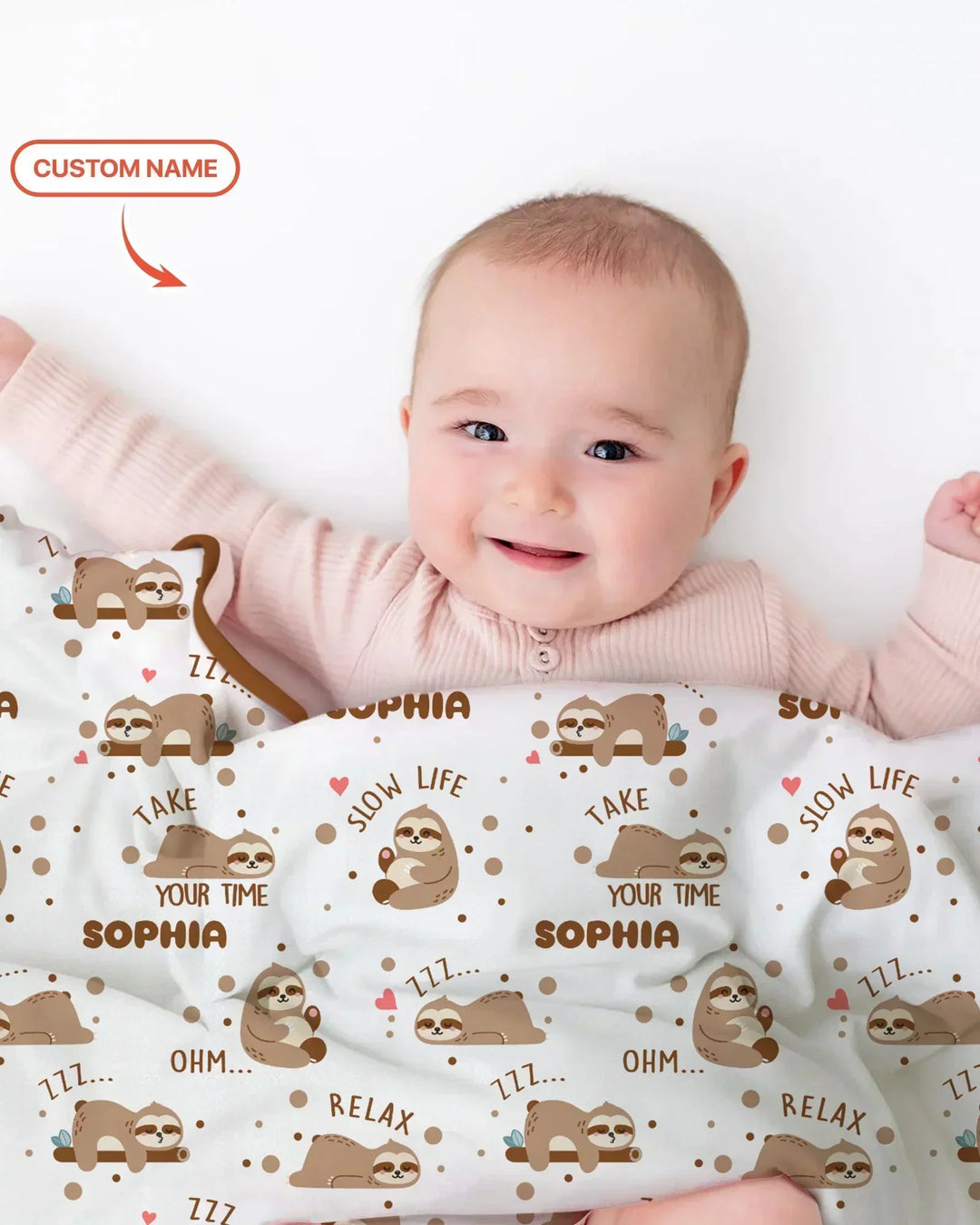 Custom Name Cute Sloth Bamboo Blanket
