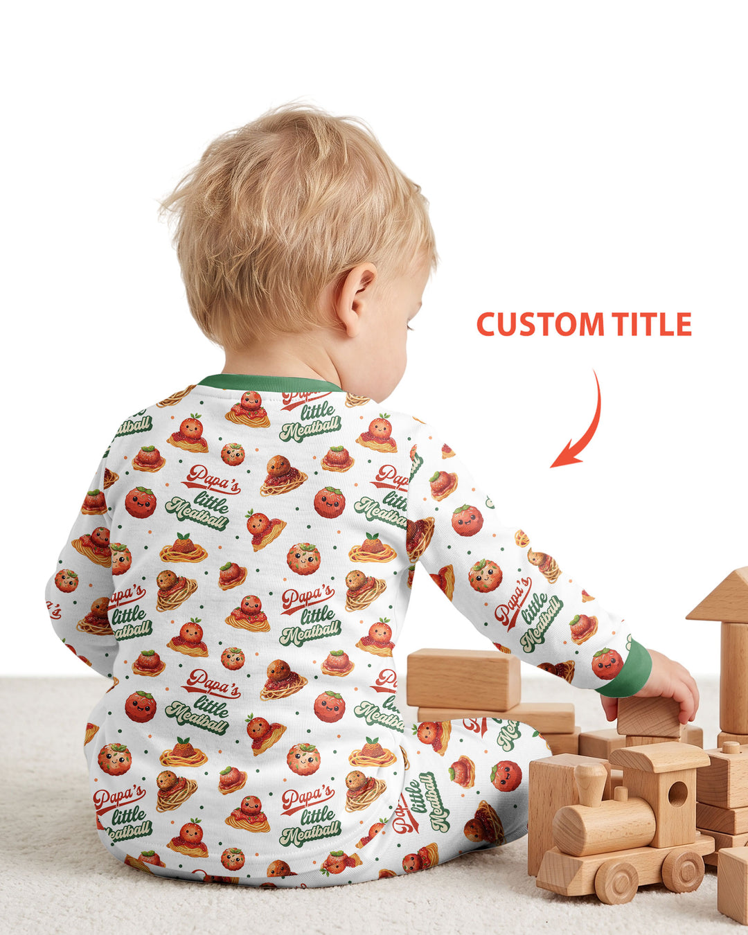Custom Name Little Meatball Bamboo Two Piece Long Sleeve Pajama Set