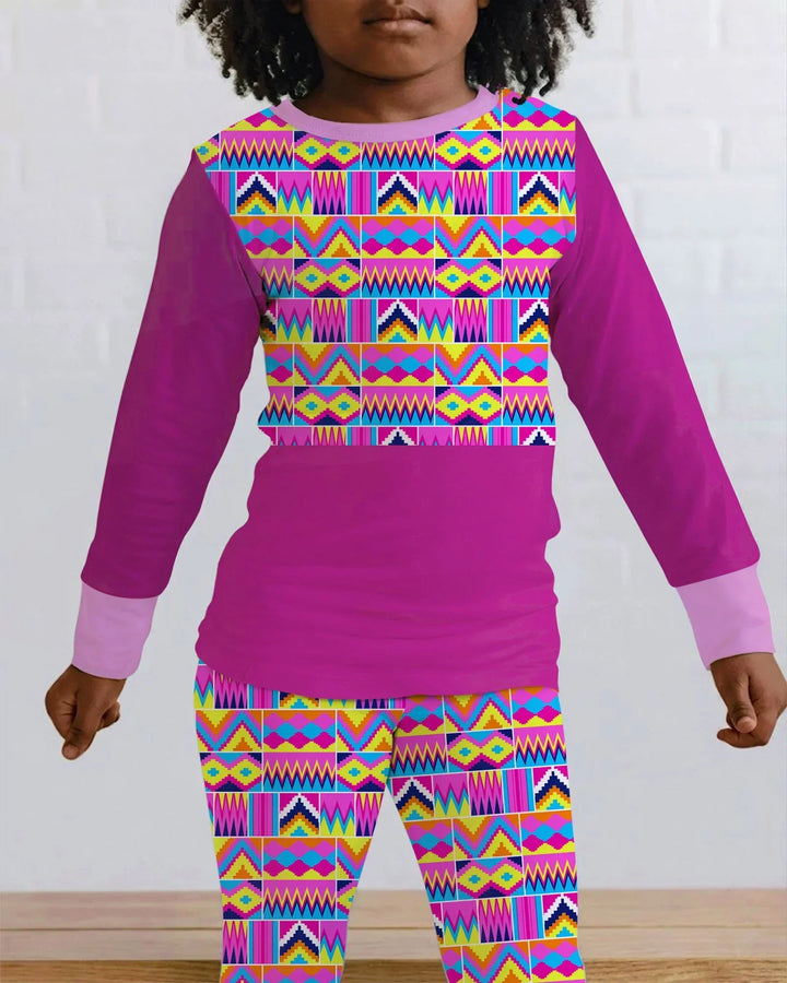 Kente Vibes Family Matching Bamboo Two Piece Long Sleeve Pajama Set