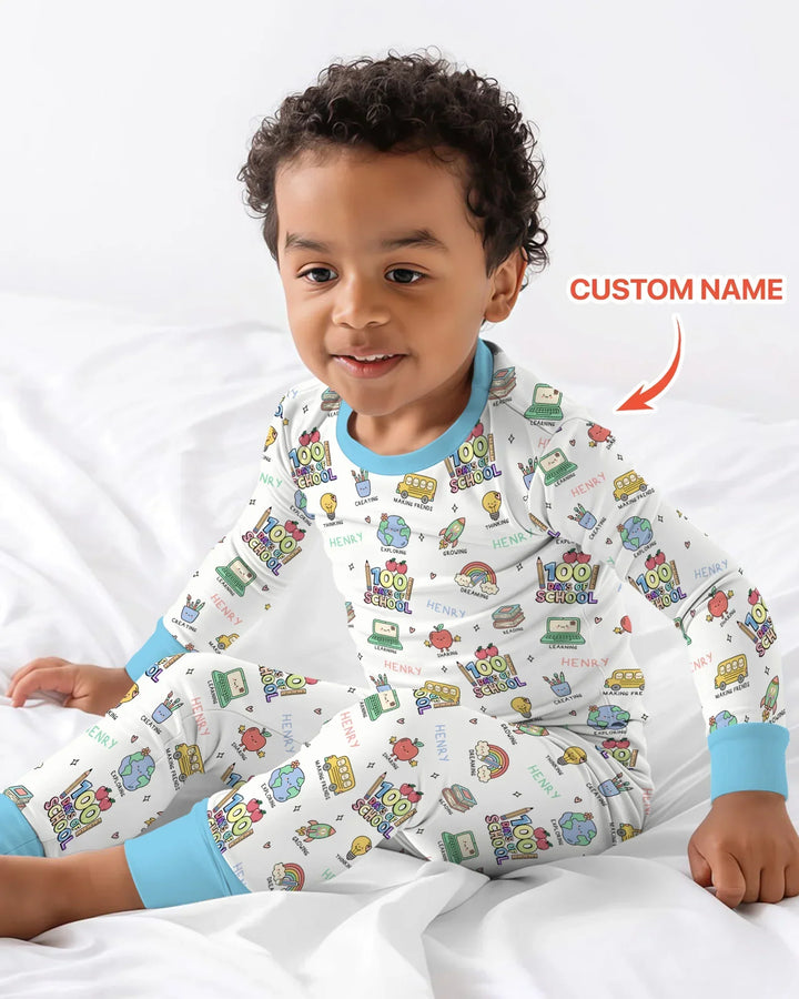 Custom Name Celebration Hundred Days Bamboo Two Piece Long Sleeve Pajama Set