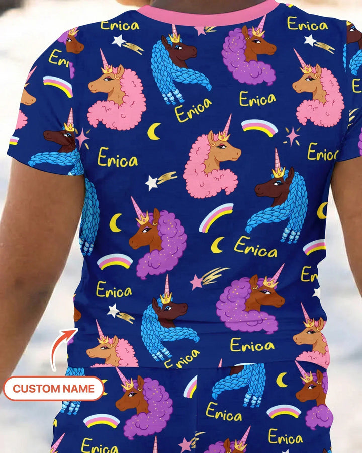 African Astro Unicorn Bamboo Two Piece Short Sleeve Shorts Pajama Set