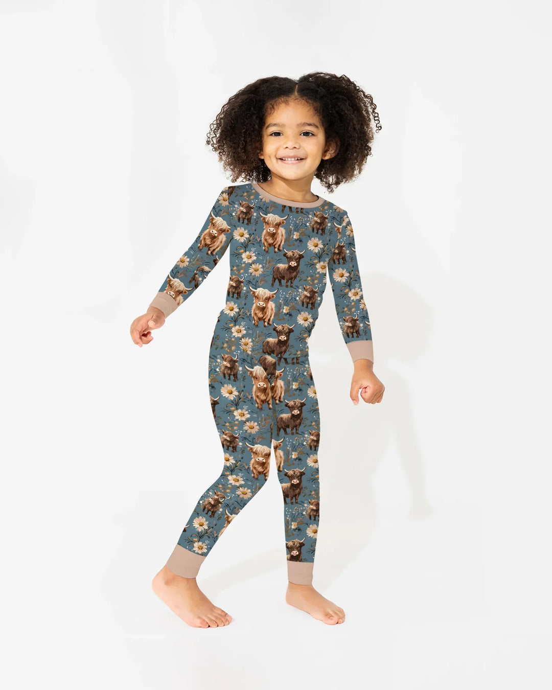 Majestic Highland Cows Family Matching Bamboo Two Piece Long Sleeve Pajama Set