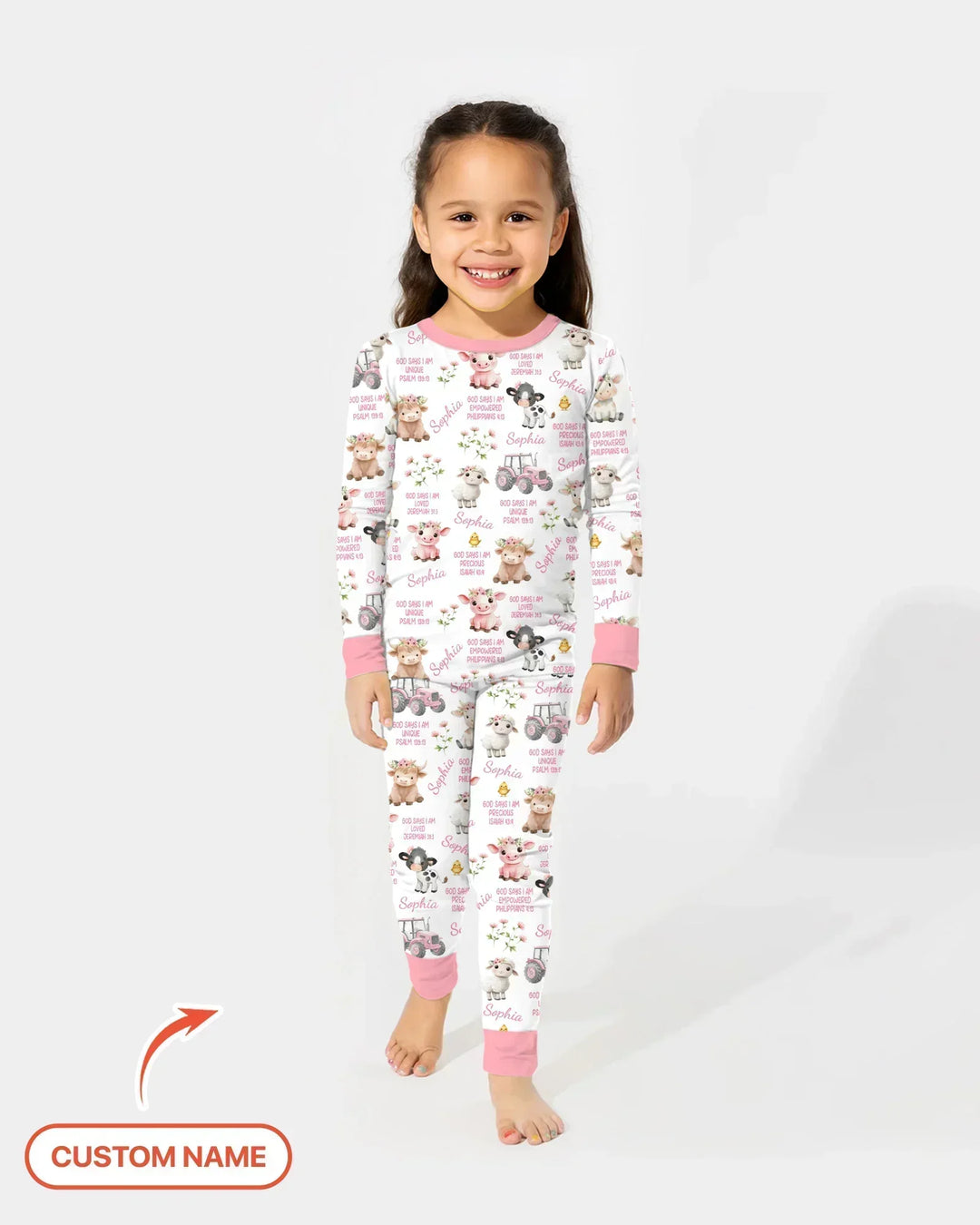 Custom Name God Says I Am Farm Animals Bamboo Two Piece Long Sleeve Pajama Set