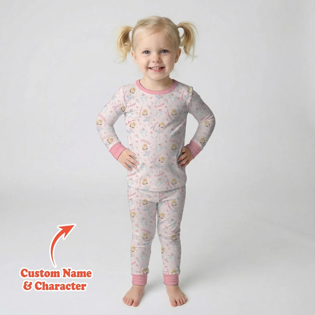 Custom Name Ballerina Doll Bamboo Two Piece Long Sleeve Pajama Set