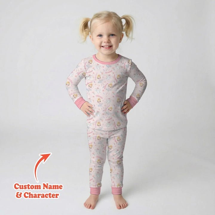 Custom Name Ballerina Doll Bamboo Two Piece Long Sleeve Pajama Set