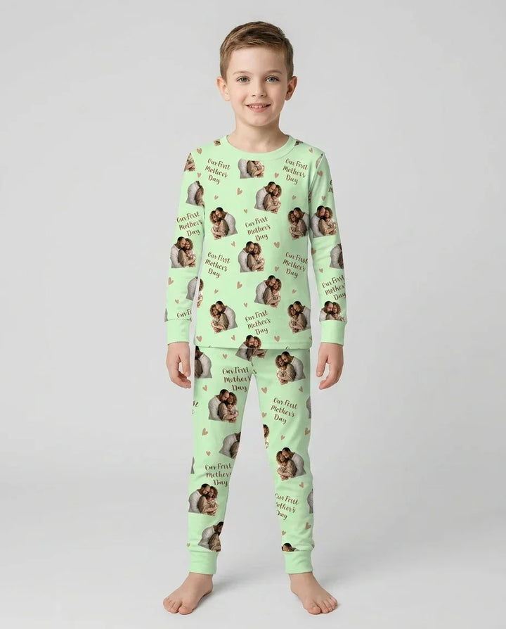 Custom Photo Our First as Parents Bamboo Two Piece Long Sleeve Pajama Set