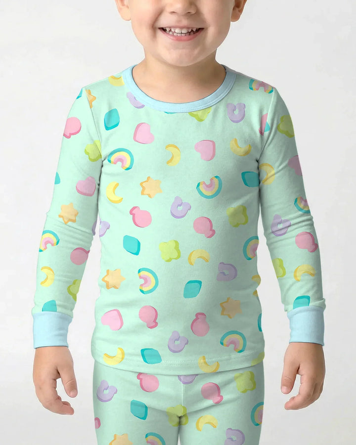 Pastel Lucky Charms Scatter Bamboo Two Piece Long Sleeve Pajama Set