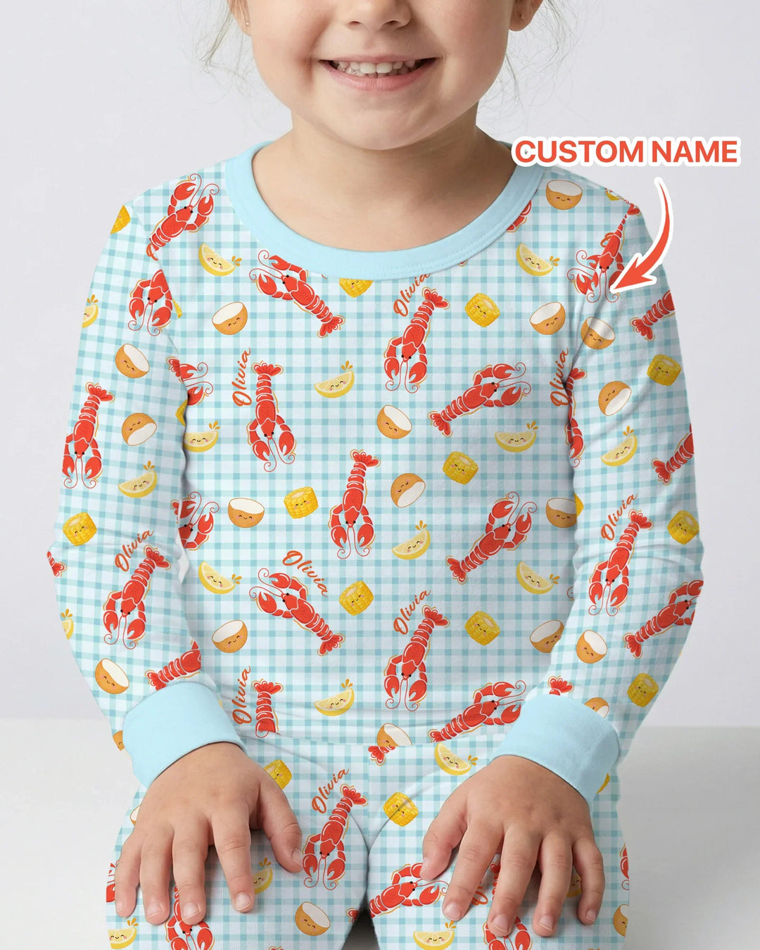 Custom Name Preppy Crawfish Season Bamboo Two Piece Long Sleeve Pajama Set
