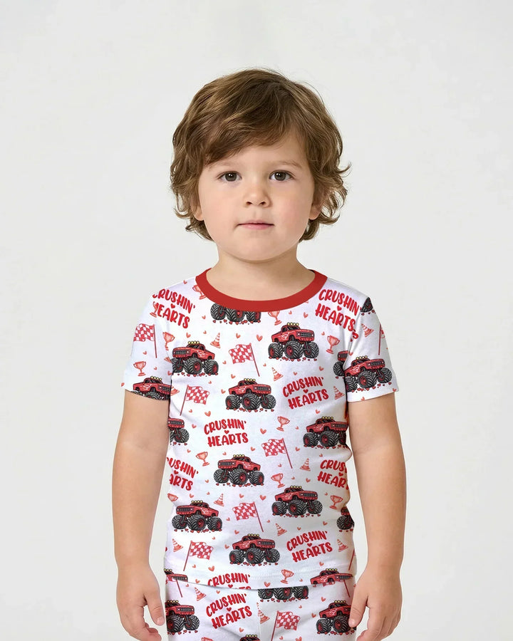 Crushin Hearts Bamboo Two Piece Short Sleeve Shorts Pajama Set