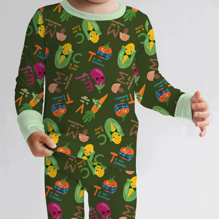 Veggie Letter Bamboo Two Piece Long Sleeve Pajama Set
