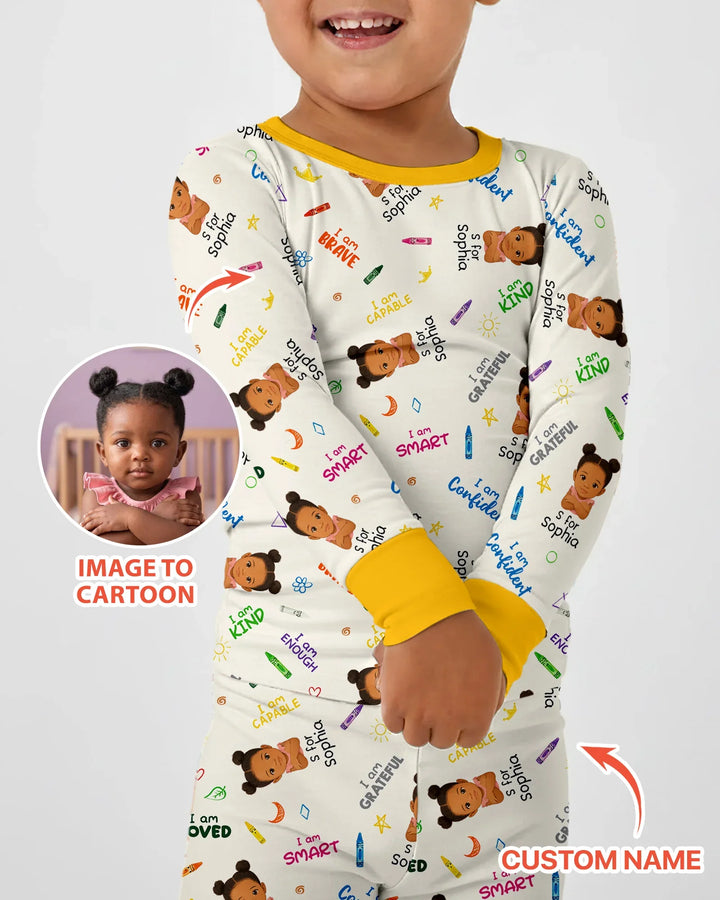 Kids Affirmations Custom  Bamboo Two Piece Long Sleeve Pajama Set
