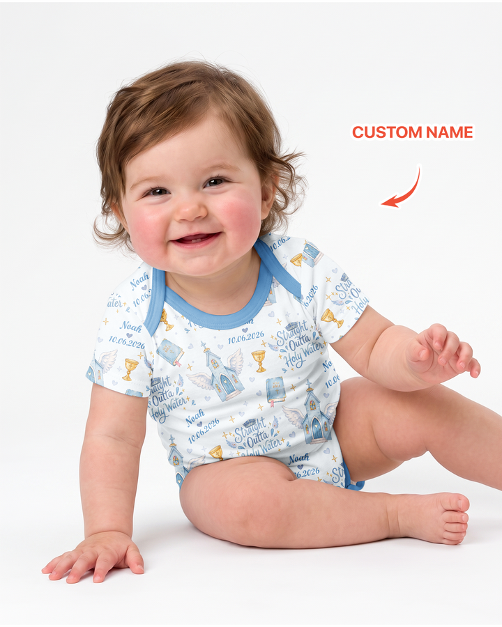 Custom Name Baptism Christening Straight Outta Holy Water Bamboo Bodysuit