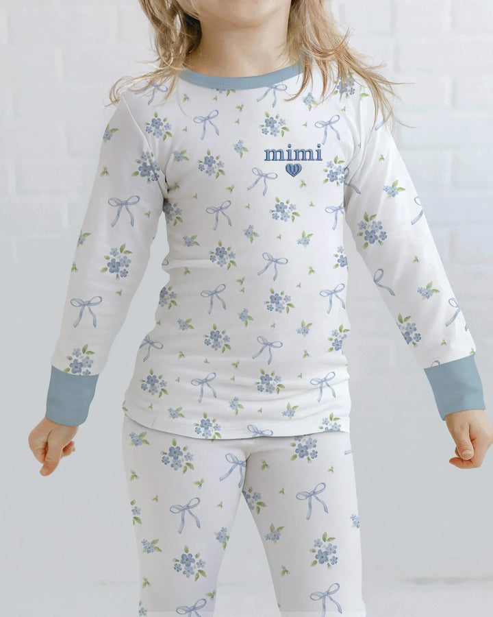Mommy and Me Matching Embroidered Baby Bamboo Two Piece Long Sleeve Pajama Set