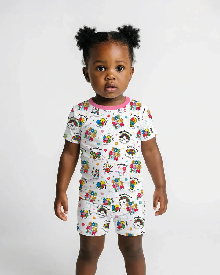 God Says I am Different Bamboo Two Piece Short Sleeve Shorts Pajama Set