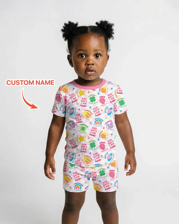 God Says I Am St. Patrick’s Day Custom Name Family Matching Bamboo Two Piece Short Sleeve Shorts Pajama Set