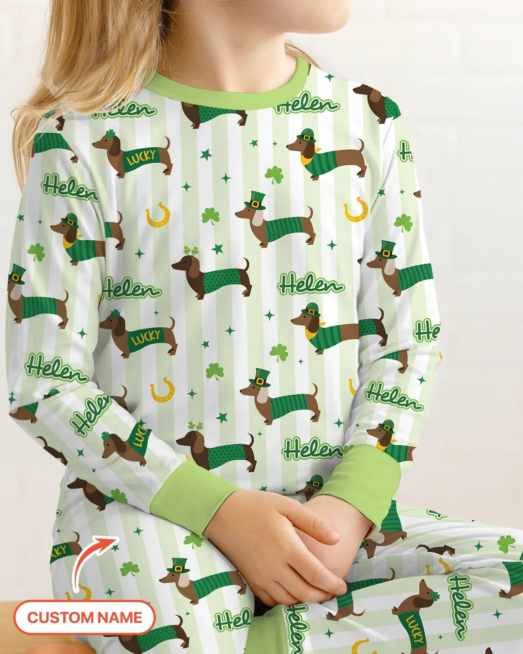 Lucky Dachshunds St. Patrick's Day Family Matching Bamboo Two Piece Long Sleeve Pajama Set