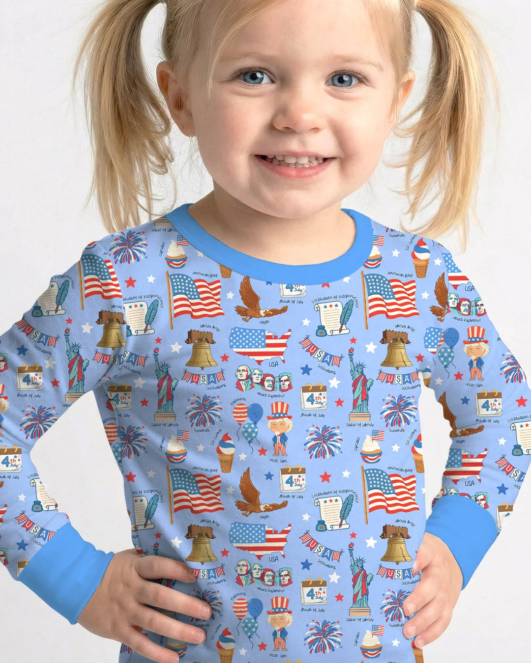 Hand Drawn Patriotic Iconic Bamboo Two Piece Long Sleeve Pajama Set