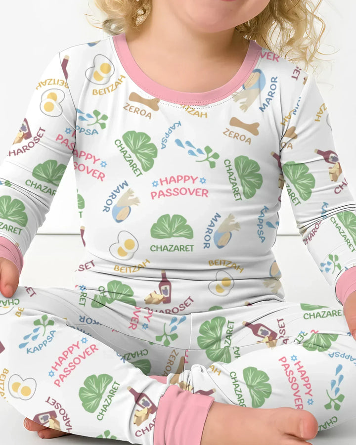 Happy Passover Matching Family Bamboo Two Piece Long Sleeve Pajama Set