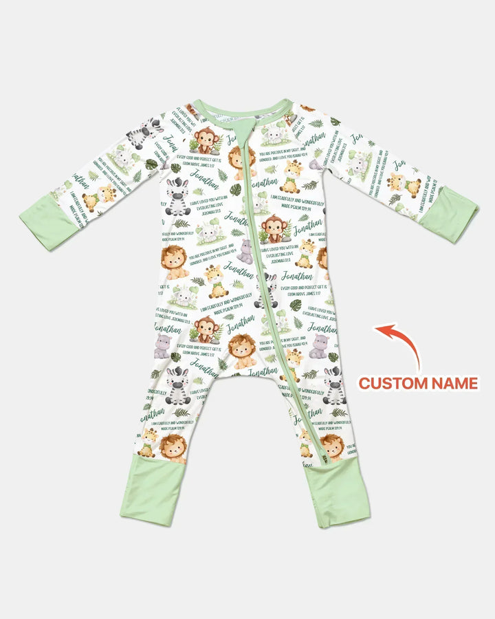 Custom Name Bible Verse Safari Animal Bamboo Convertible Zippy