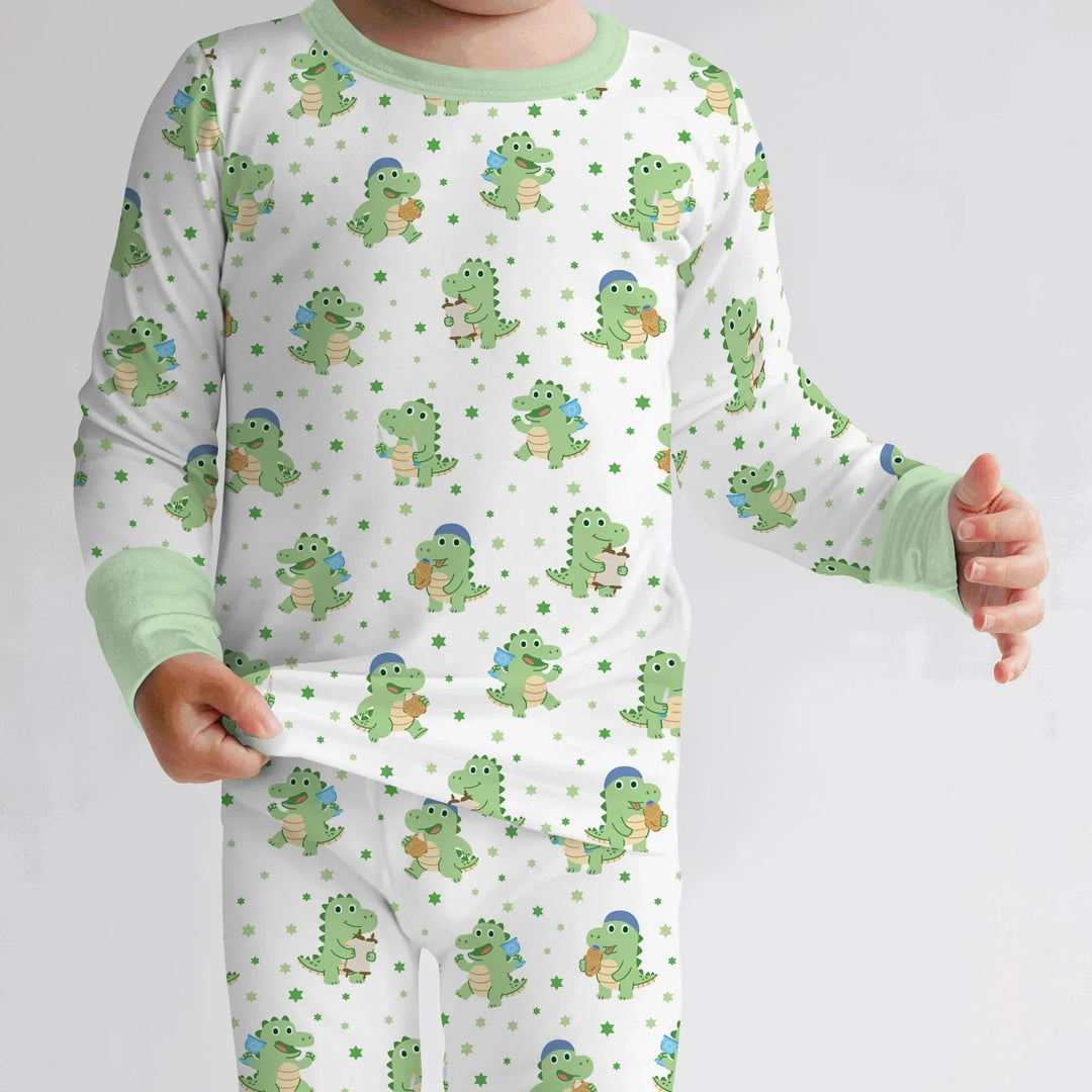 Shabbat Dinosaur Bamboo Two Piece Long Sleeve Pajama Set