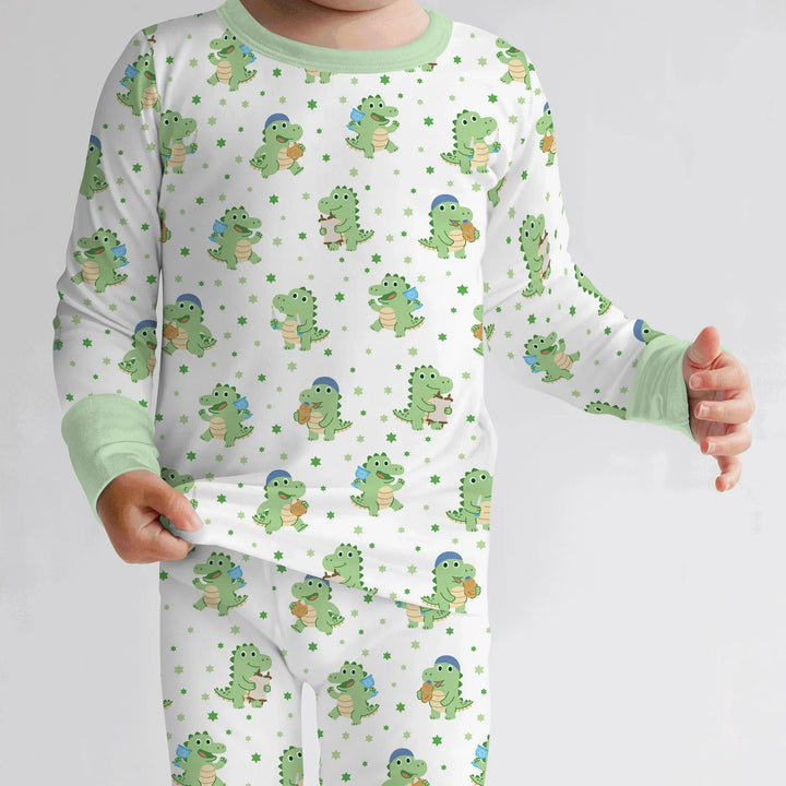 Shabbat Dinosaur Bamboo Two Piece Long Sleeve Pajama Set