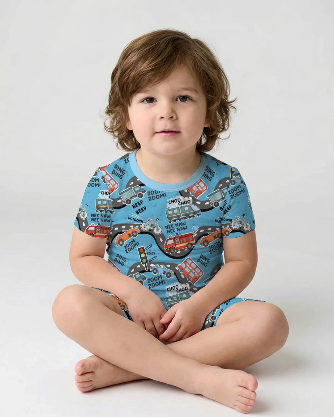 Zoom Zoom Beep Beep Bamboo Two Piece Short Sleeve Shorts Pajama Set