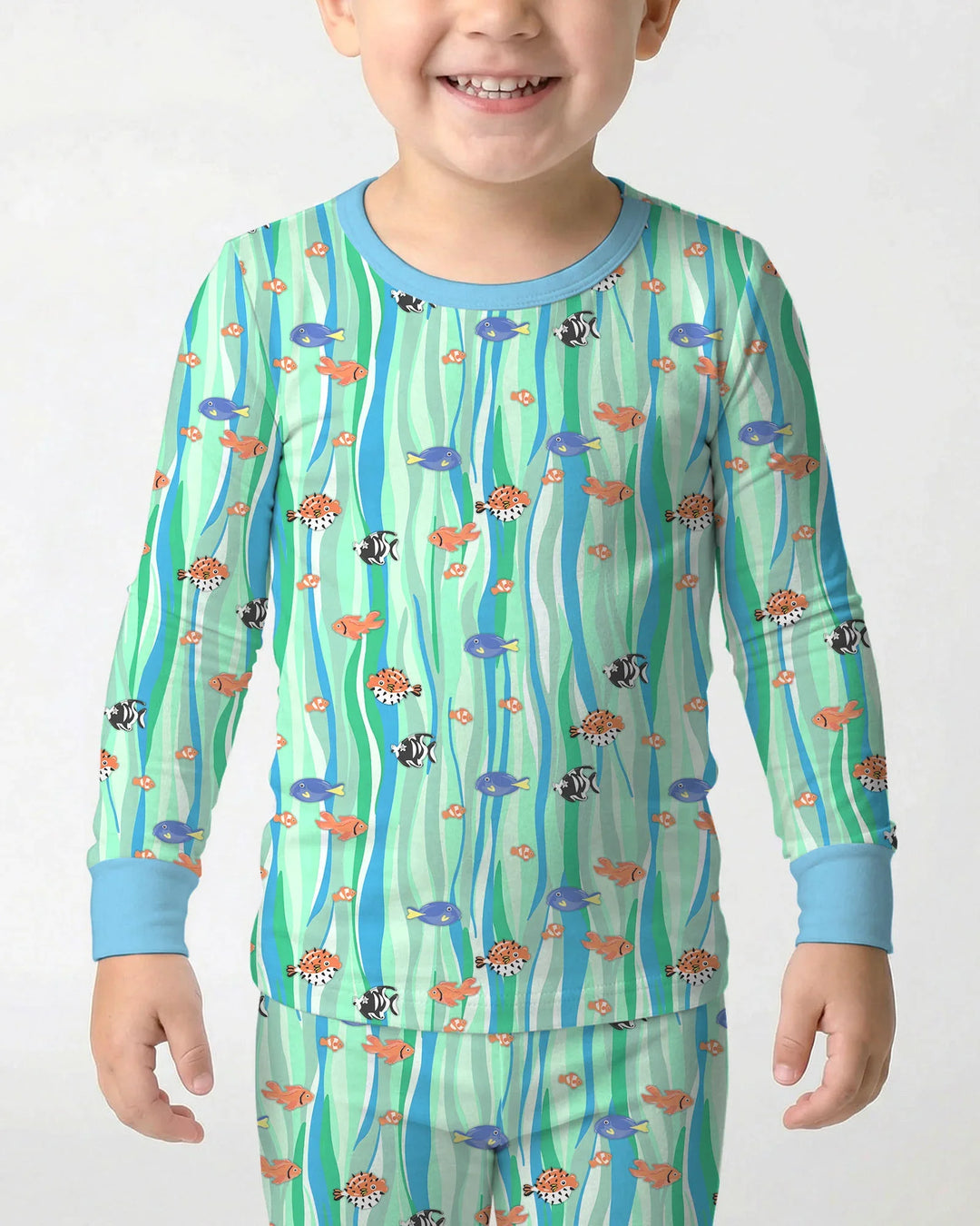 Custom Name Summer Beach Bamboo Two Piece Long Sleeve Pajama Set