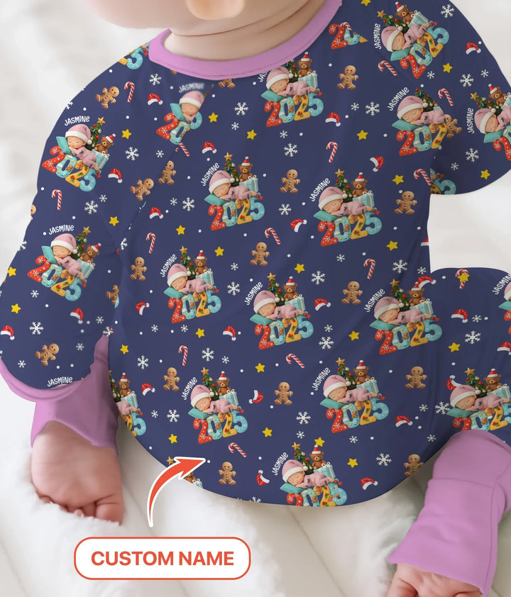 Custom Name Baby Girl's First Christmas Bamboo Convertible Zippy