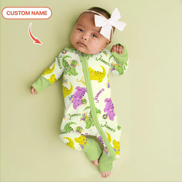 Custom Name Mardi Gras Alligator Bamboo Convertible Zippy