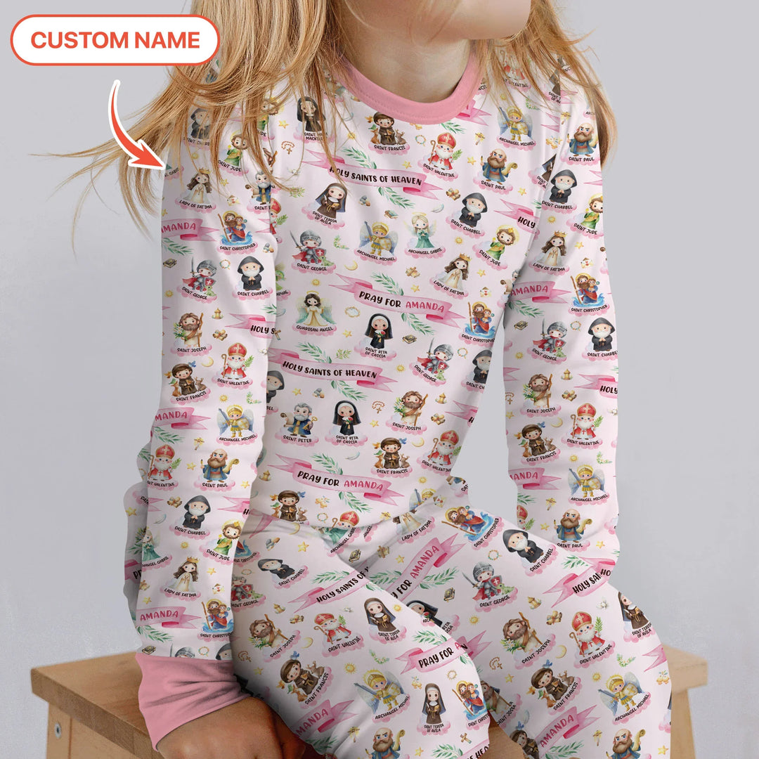 Holy Saints of Heaven Custom Name Bamboo Two Piece Long Sleeve Pajama Set