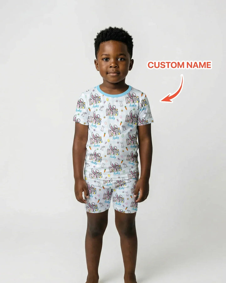 Custom Name Easter Family Matching Bamboo Two Piece Short Sleeve Shorts Pajama Set
