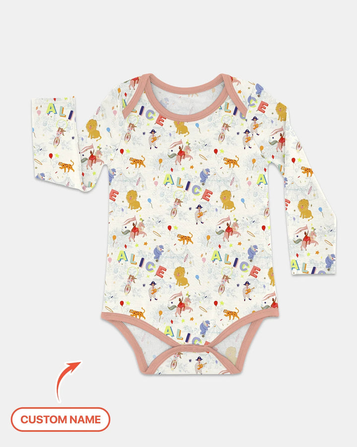 Custom Name Circus Toile Bamboo Bodysuit