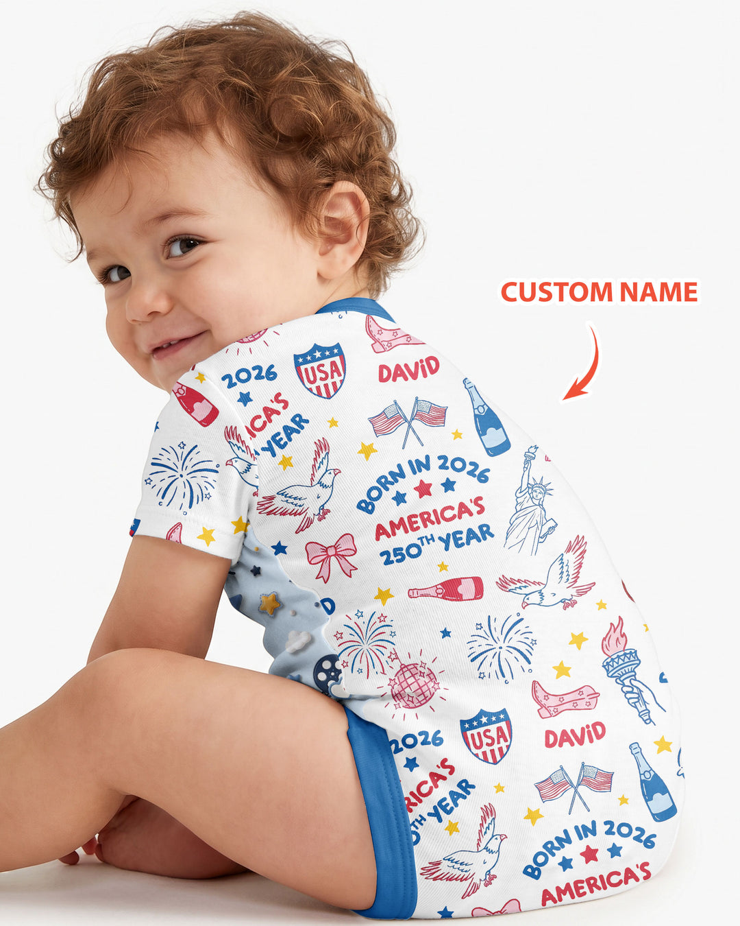 Born in 2026 America’s 250th Year Custom Name Bamboo Bodysuit