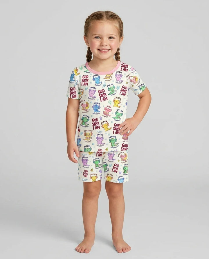 Axolotl God Says I Am Custom Name Bamboo Two Piece Short Sleeve Shorts Pajama Set