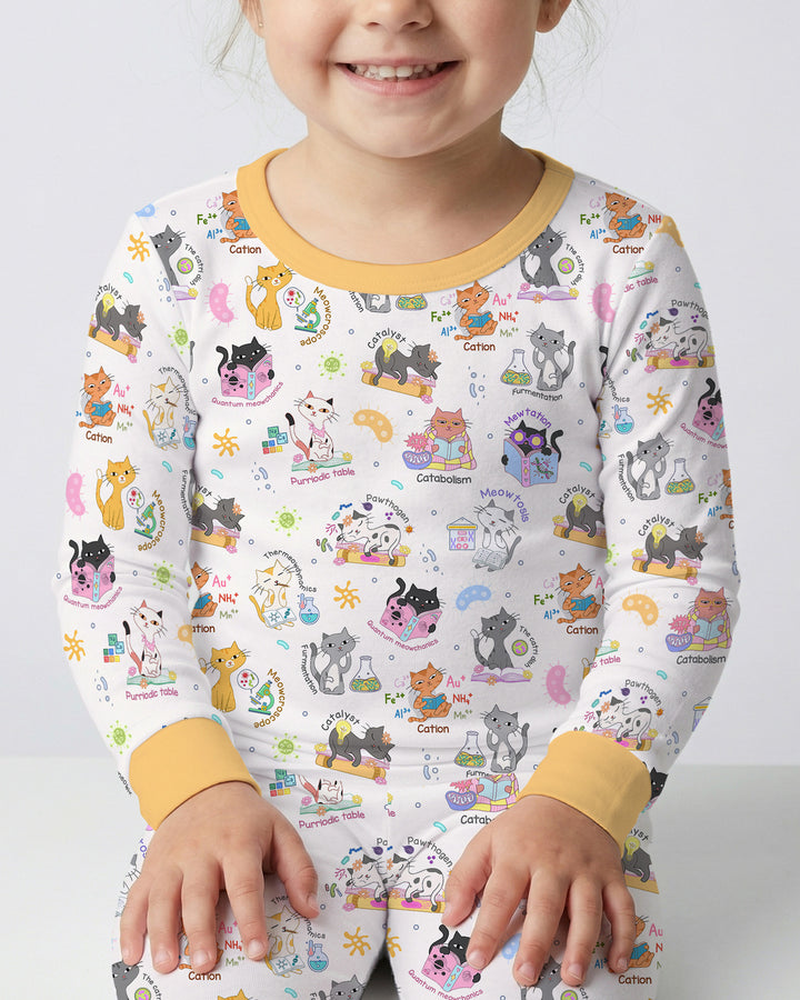 Funny Cat Love Scientist Bamboo Two Piece Long Sleeve Pajama Set