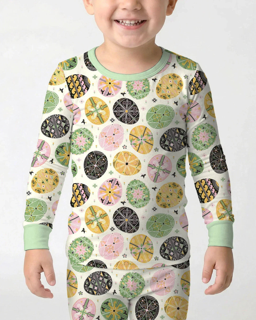 Pysanky Eggs Family Matching Bamboo Two Piece Long Sleeve Pajama Set