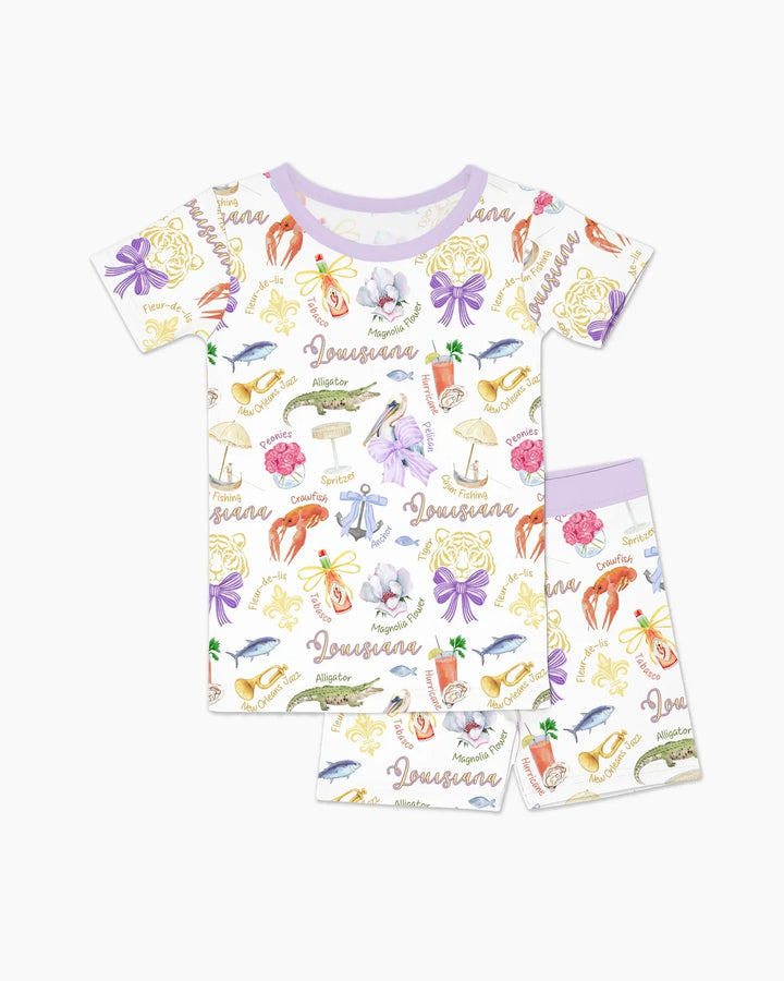 Louisiana Preppy Summer Bamboo Two Piece Short Sleeve Shorts Pajama Set